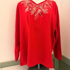 Embroidered Red Women's Top